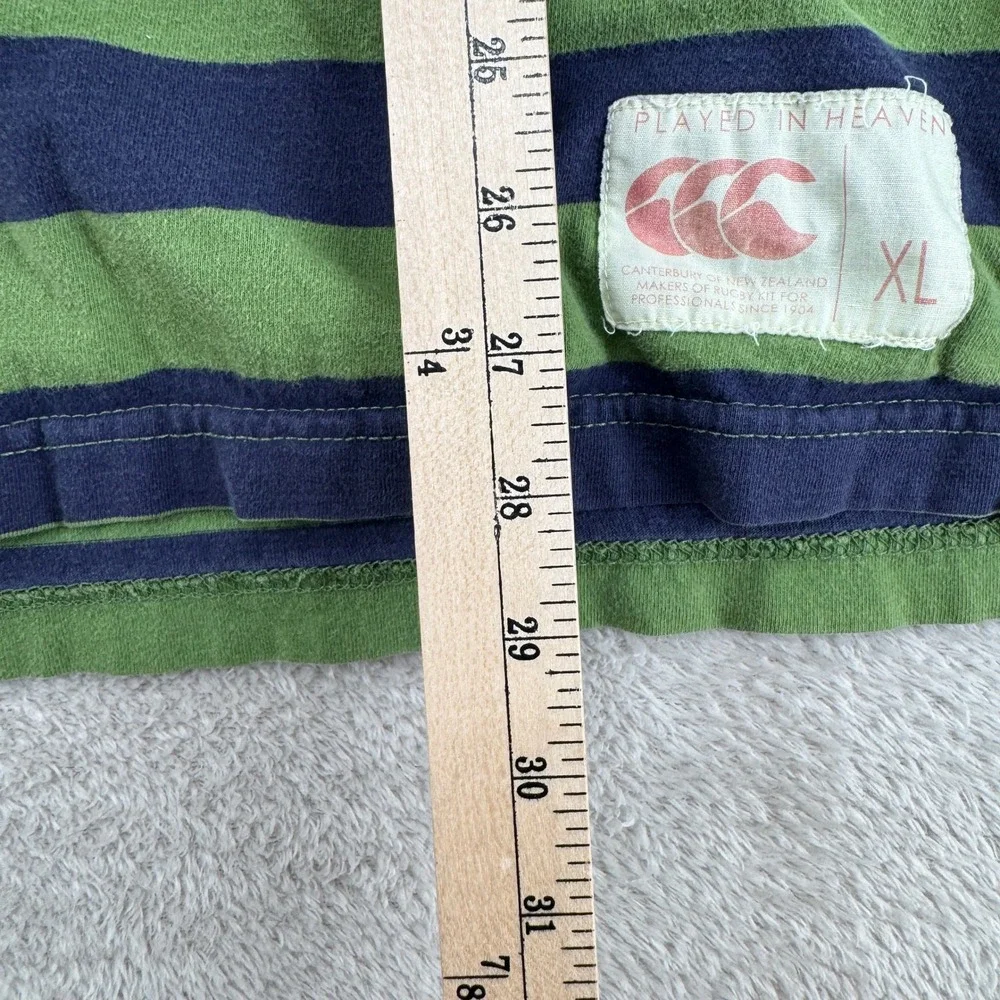 Canterbury of New Zealand Mens XL Green Blue Striped Rugby Shirt Preowned
